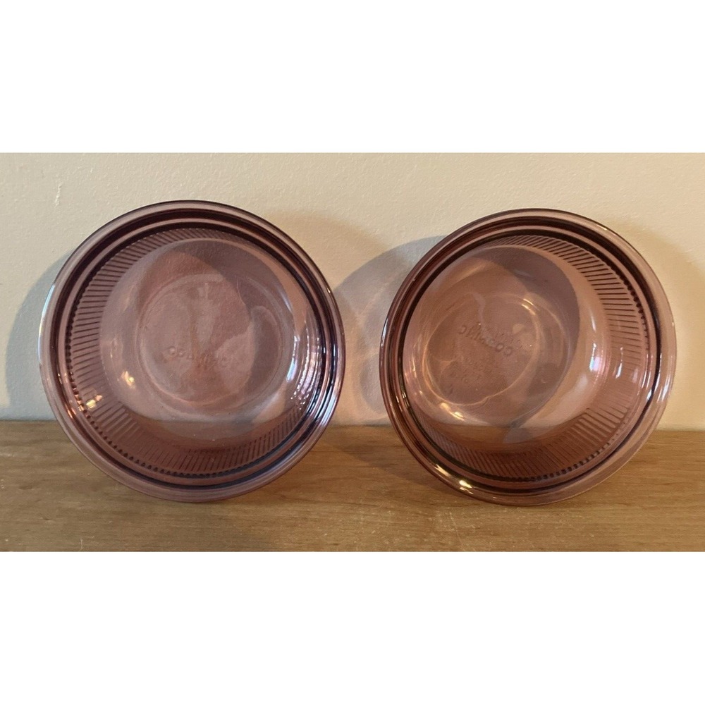 Set of 2 - Corning VISION Casserole Baker Bowl Cranberry Ribbed C-16-B 1 PINT